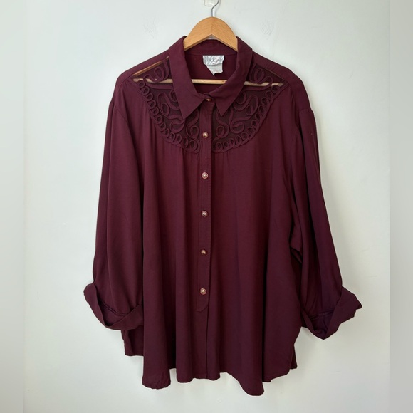 Vintage Deep Burgundy Lace Blouse - Picture 6 of 14